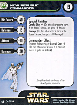 Star Wars Miniature Stat Card - New Republic Commander, #54 - Uncommon