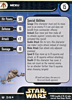 Star Wars Miniature Stat Card - Nexu, #23 - Uncommon