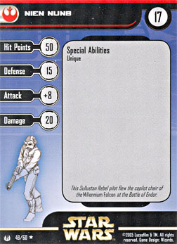 Star Wars Miniature Stat Card - Nien Nunb, #49 - Rare