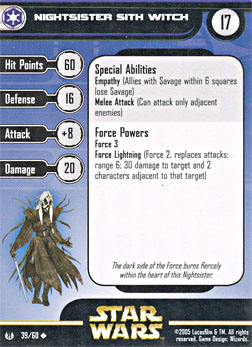 Star Wars Miniature Stat Card - Nightsister Sith Witch, #39 - Uncommon