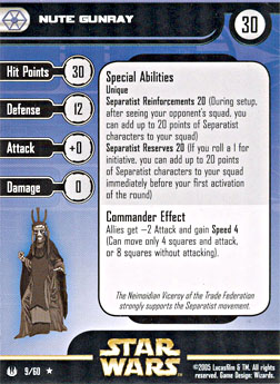 Star Wars Miniature Stat Card - Nute Gunray, #9 - Rare