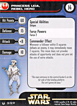 Star Wars Miniature Stat Card - Princess Leia, Rebel Hero, #50 - Very Rare