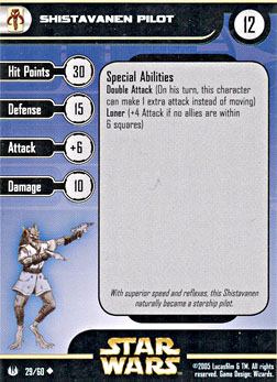 Star Wars Miniature Stat Card - Shistavanen Pilot, #29 - Uncommon