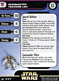 Star Wars Miniature Stat Card - Warmaster Tsavong Lah, #58 - Very Rare