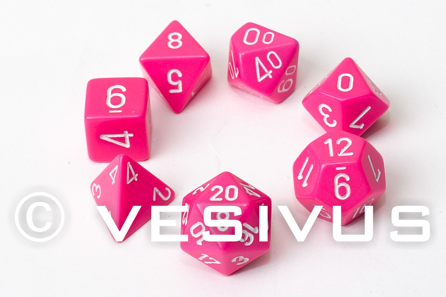 7 Chessex Dice Set Opaque Pink /& White